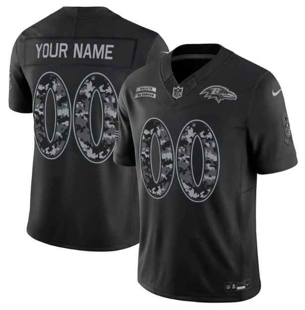 Men's Baltimore Ravens Active Player Custom Black F.U.S.E. 2026 Salute to Service Limited Stitched Football Jersey